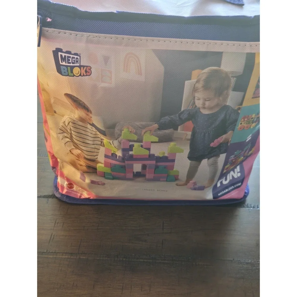 Mega Bloks Fisher-Price Toy Blocks Pink Big Building Bag With Storage -80 Pieces